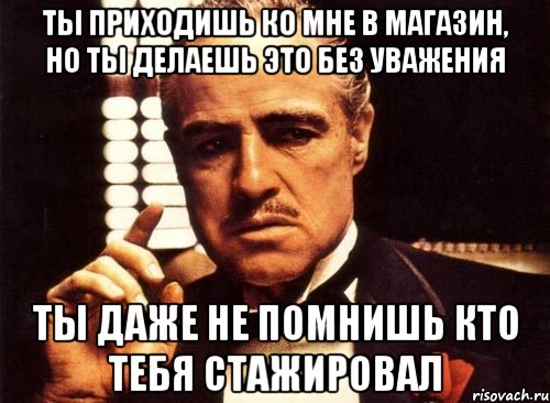 ты приходишь ко мне в магазин, но ты делаешь это без уважения ты даже не помнишь кто тебя стажировал, Мем крестный отец