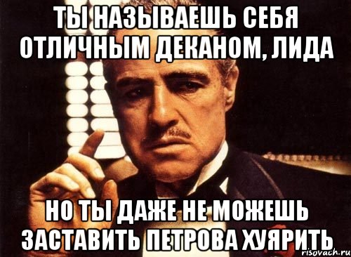 ты называешь себя отличным деканом, лида но ты даже не можешь заставить петрова хуярить, Мем крестный отец