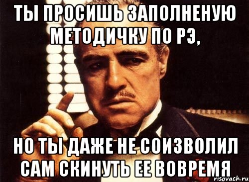 ты просишь заполненую методичку по рэ, но ты даже не соизволил сам скинуть ее вовремя, Мем крестный отец