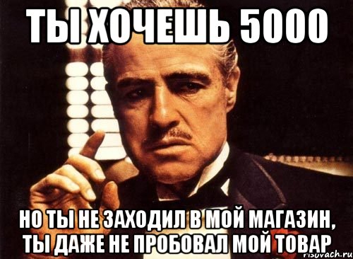 ты хочешь 5000 но ты не заходил в мой магазин, ты даже не пробовал мой товар, Мем крестный отец