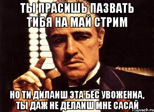 ты прасишь пазвать тибя на май стрим но ти дилаиш эта бес увожениа, ты даж не делаиш мне сасай, Мем крестный отец