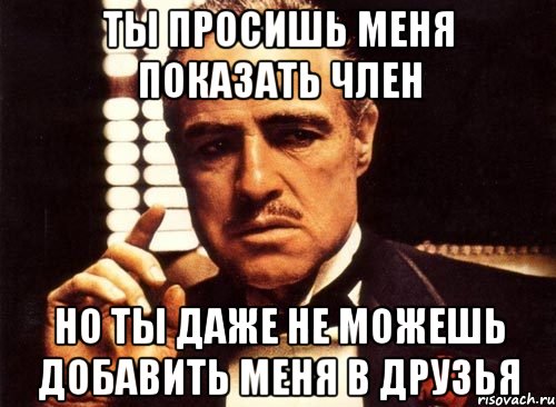 ты просишь меня показать член но ты даже не можешь добавить меня в друзья, Мем крестный отец