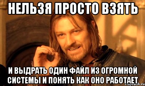 нельзя просто взять и выдрать один файл из огромной системы и понять как оно работает, Мем Нельзя просто так взять и (Боромир мем)