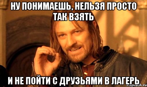 ну понимаешь, нельзя просто так взять и не пойти с друзьями в лагерь, Мем Нельзя просто так взять и (Боромир мем)