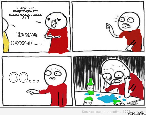 Я получил за контрольную 3 это высшая оценка в классе А я 5 Но мне сказали..... ОО..., Комикс Но я же