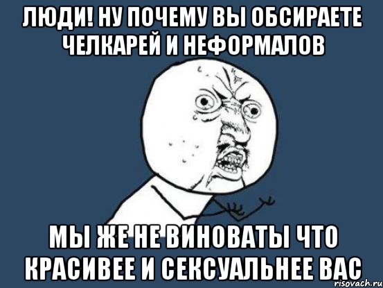 люди! ну почему вы обсираете челкарей и неформалов мы же не виноваты что красивее и сексуальнее вас, Мем Ну почему