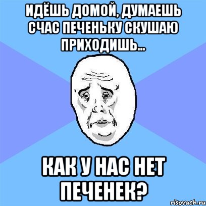 идёшь домой, думаешь счас печеньку скушаю приходишь... как у нас нет печенек?, Мем Okay face