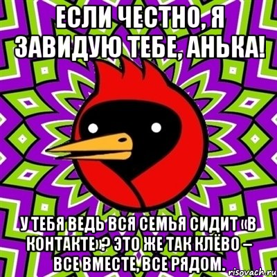 если честно, я завидую тебе, анька! у тебя ведь вся семья сидит «в контакте»? это же так клёво – все вместе, все рядом., Мем Омская птица