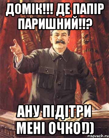 домік!!! де папір паришний!!? ану підітри мені очко!)), Мем  сталин цветной