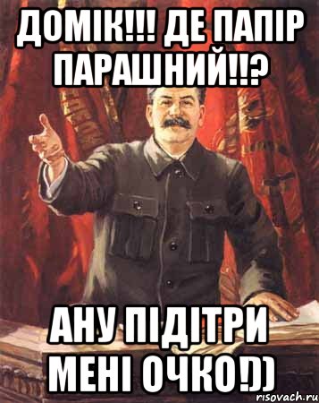 домік!!! де папір парашний!!? ану підітри мені очко!)), Мем  сталин цветной