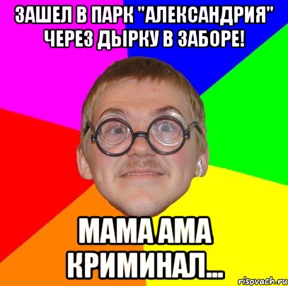 зашел в парк "александрия" через дырку в заборе! мама ама криминал..., Мем Типичный ботан