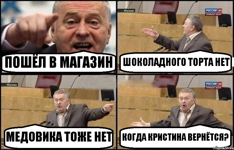 ПОШЁЛ В МАГАЗИН ШОКОЛАДНОГО ТОРТА НЕТ МЕДОВИКА ТОЖЕ НЕТ КОГДА КРИСТИНА ВЕРНЁТСЯ?, Комикс Жириновский