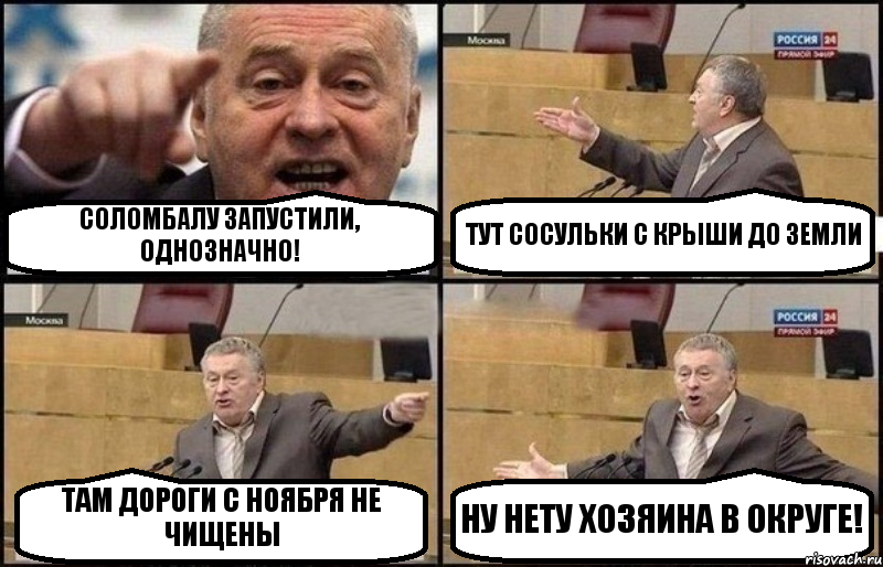 СОЛОМБАЛУ ЗАПУСТИЛИ, ОДНОЗНАЧНО! ТУТ СОСУЛЬКИ С КРЫШИ ДО ЗЕМЛИ ТАМ ДОРОГИ С НОЯБРЯ НЕ ЧИЩЕНЫ НУ НЕТУ ХОЗЯИНА В ОКРУГЕ!, Комикс Жириновский