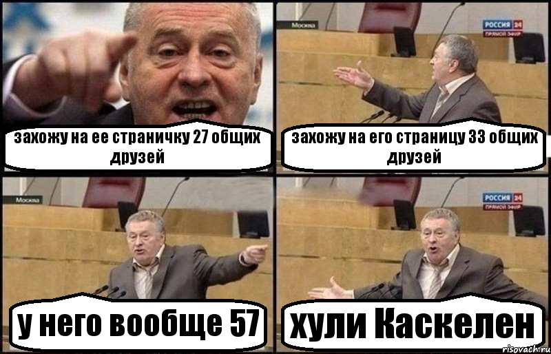 захожу на ее страничку 27 общих друзей захожу на его страницу 33 общих друзей у него вообще 57 хули Каскелен, Комикс Жириновский