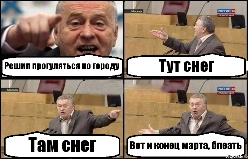 Решил прогуляться по городу Тут снег Там снег Вот и конец марта, блеать, Комикс Жириновский