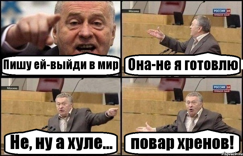 Пишу ей-выйди в мир Она-не я готовлю Не, ну а хуле... повар хренов!, Комикс Жириновский