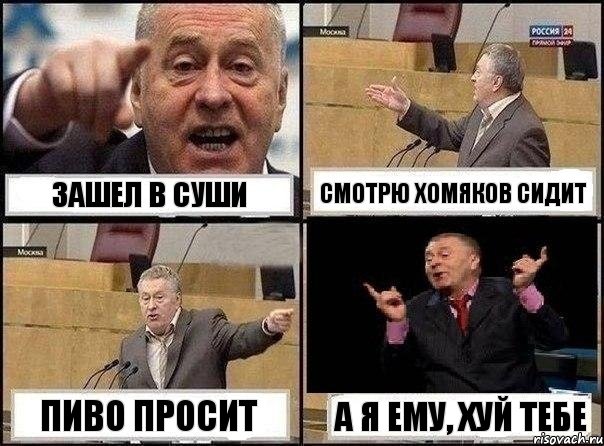 Зашел в СУШИ Смотрю Хомяков сидит Пиво просит А я ему, хуй тебе, Комикс Жириновский клоуничает