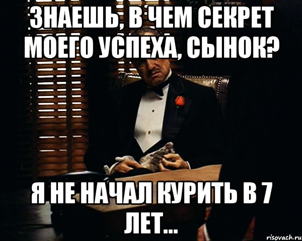 знаешь, в чем секрет моего успеха, сынок? я не начал курить в 7 лет..., Мем Дон Вито Корлеоне