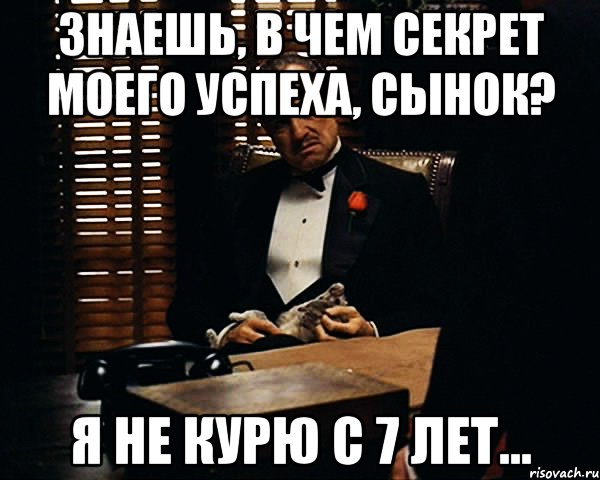 знаешь, в чем секрет моего успеха, сынок? я не курю с 7 лет..., Мем Дон Вито Корлеоне