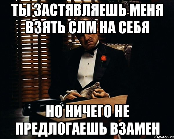 ты застявляешь меня взять слм на себя но ничего не предлогаешь взамен, Мем Дон Вито Корлеоне