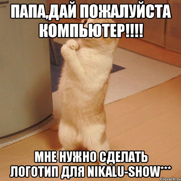 папа,дай пожалуйста компьютер!!! мне нужно сделать логотип для nikalu-show***, Мем  котэ молится