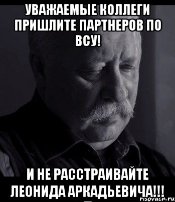 уважаемые коллеги пришлите партнеров по всу! и не расстраивайте леонида аркадьевича!!!