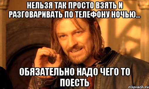 нельзя так просто взять и разговаривать по телефону ночью... обязательно надо чего то поесть, Мем Нельзя просто так взять и (Боромир мем)