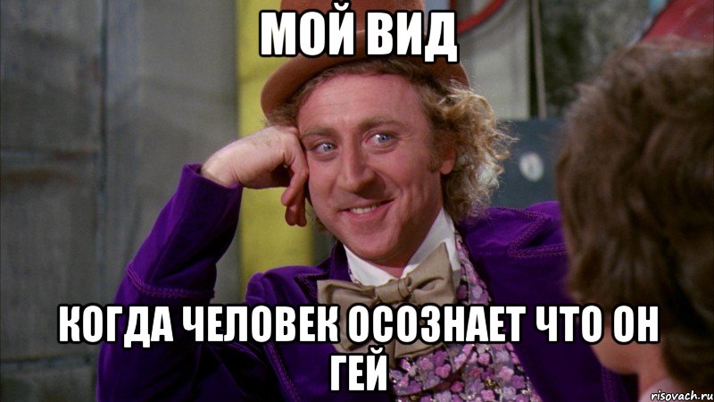 мой вид когда человек осознает что он гей, Мем Ну давай расскажи (Вилли Вонка)