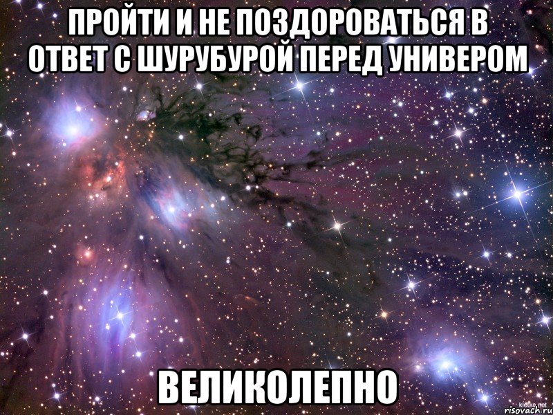 пройти и не поздороваться в ответ с шурубурой перед универом великолепно, Мем Космос