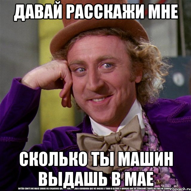 давай расскажи мне сколько ты машин выдашь в мае, Мем Ну давай расскажи (Вилли Вонка)