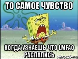 то самое чувство когда узнаешь что lmfao распались, Мем Спанч Боб плачет