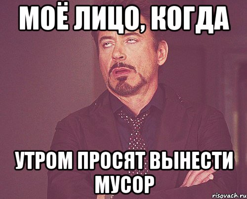 моё лицо, когда утром просят вынести мусор, Мем твое выражение лица