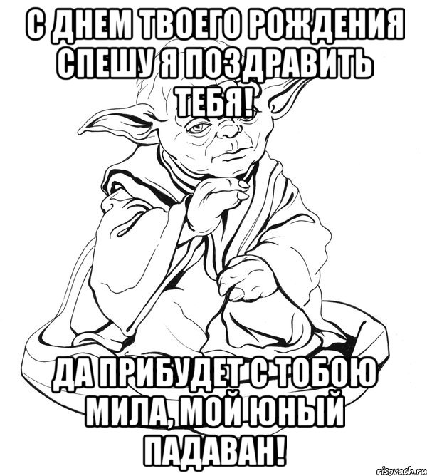 с днем твоего рождения спешу я поздравить тебя! да прибудет с тобою мила, мой юный падаван!