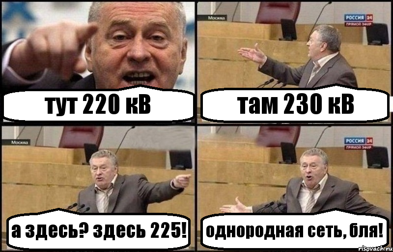 тут 220 кВ там 230 кВ а здесь? здесь 225! однородная сеть, бля!, Комикс Жириновский