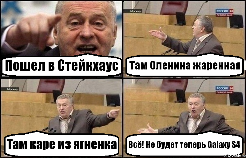 Пошел в Стейкхаус Там Оленина жаренная Там каре из ягненка Всё! Не будет теперь Galaxy S4, Комикс Жириновский