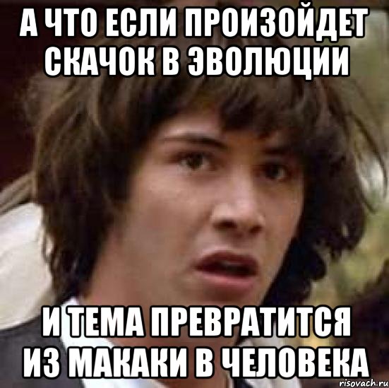 а что если произойдет скачок в эволюции и тема превратится из макаки в человека, Мем А что если (Киану Ривз)