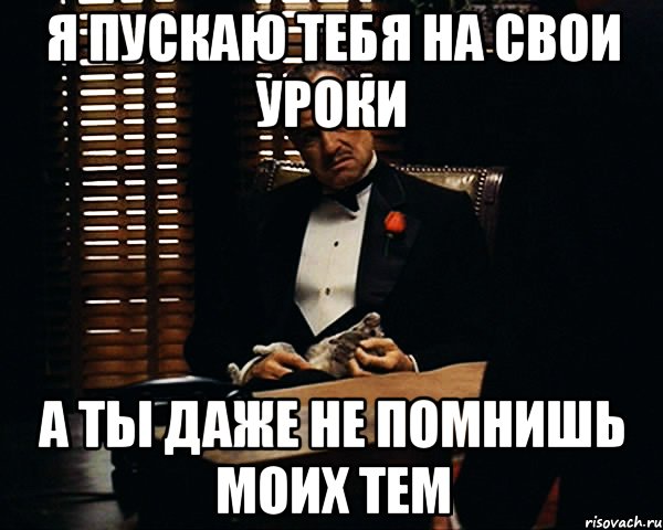 я пускаю тебя на свои уроки а ты даже не помнишь моих тем, Мем Дон Вито Корлеоне