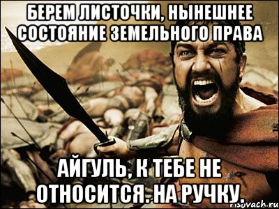 берем листочки, нынешнее состояние земельного права айгуль, к тебе не относится. на ручку., Мем Это Спарта