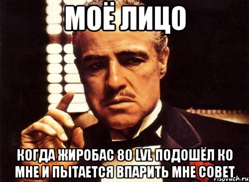 моё лицо когда жиробас 80 lvl подошёл ко мне и пытается впарить мне совет, Мем крестный отец