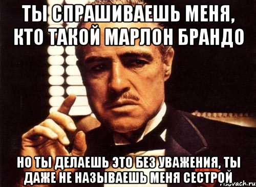 ты спрашиваешь меня, кто такой марлон брандо но ты делаешь это без уважения, ты даже не называешь меня сестрой, Мем крестный отец