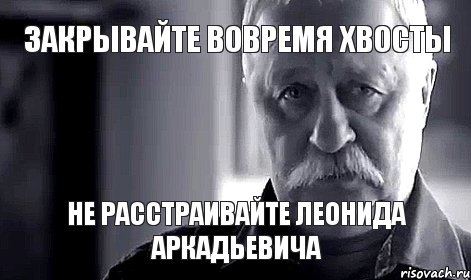 ЗАКРЫВАЙТЕ ВОВРЕМЯ ХВОСТЫ НЕ РАССТРАИВАЙТЕ ЛЕОНИДА АРКАДЬЕВИЧА, Мем Не огорчай Леонида Аркадьевича