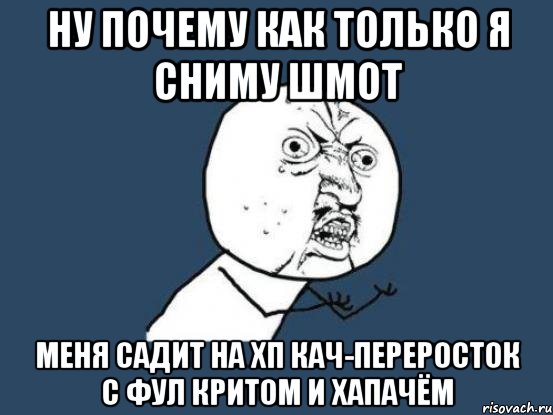 ну почему как только я сниму шмот меня садит на хп кач-переросток с фул критом и хапачём, Мем Ну почему