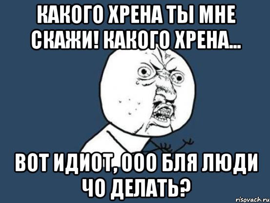 какого хрена ты мне скажи! какого хрена... вот идиот, ооо бля люди чо делать?, Мем Ну почему