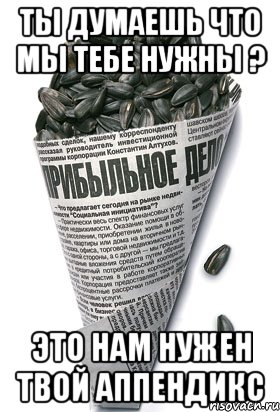 ты думаешь что мы тебе нужны ? это нам нужен твой аппендикс, Мем семки