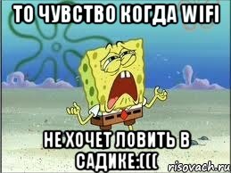 то чувство когда wifi не хочет ловить в садике:(((, Мем Спанч Боб плачет