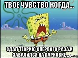 твое чувство когда... сдал теорию спервого раза,и завалился на парковке, Мем Спанч Боб плачет