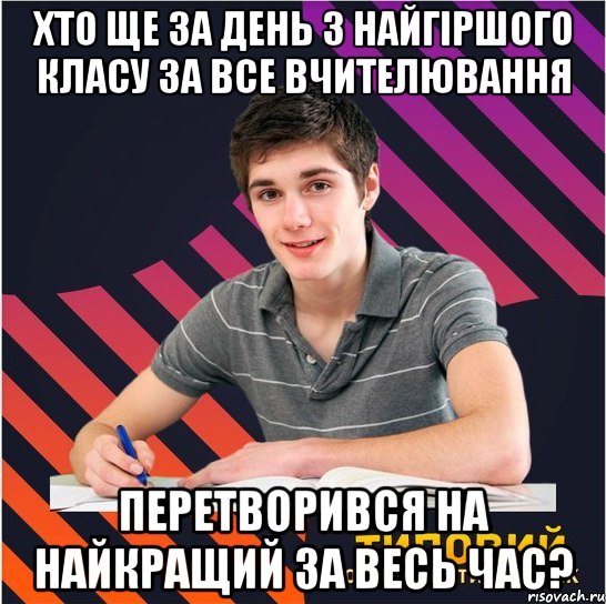 хто ще за день з найгіршого класу за все вчителювання перетворився на найкращий за весь час?, Мем Типовий одинадцятикласник