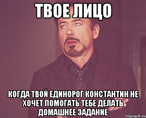 твое лицо когда твой единорог константин не хочет помогать тебе делать домашнее задание, Мем твое выражение лица