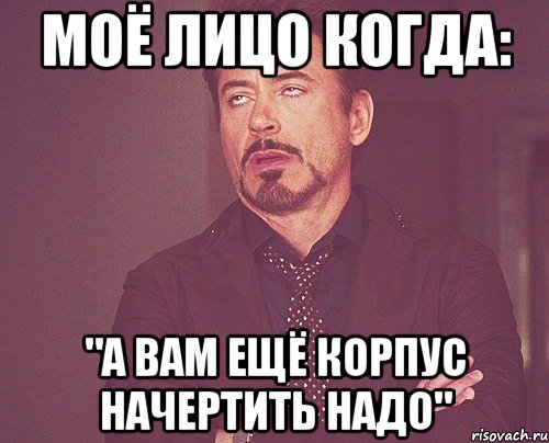 моё лицо когда: "а вам ещё корпус начертить надо", Мем твое выражение лица