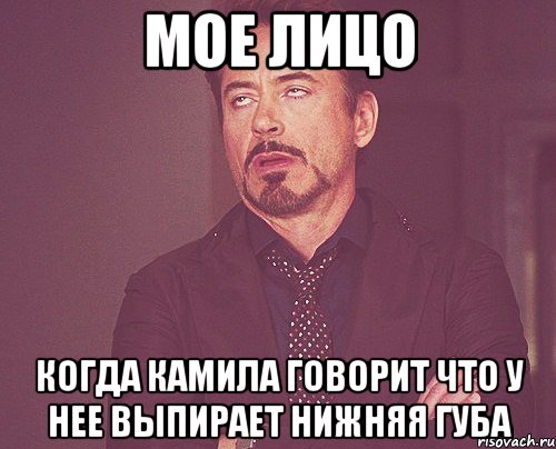 мое лицо когда камила говорит что у нее выпирает нижняя губа, Мем твое выражение лица